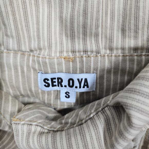 SER.O.YA Haley Distressed Patchwork-effect Denim Mini Skirt Neutral Tan S - Picture 5 of 6